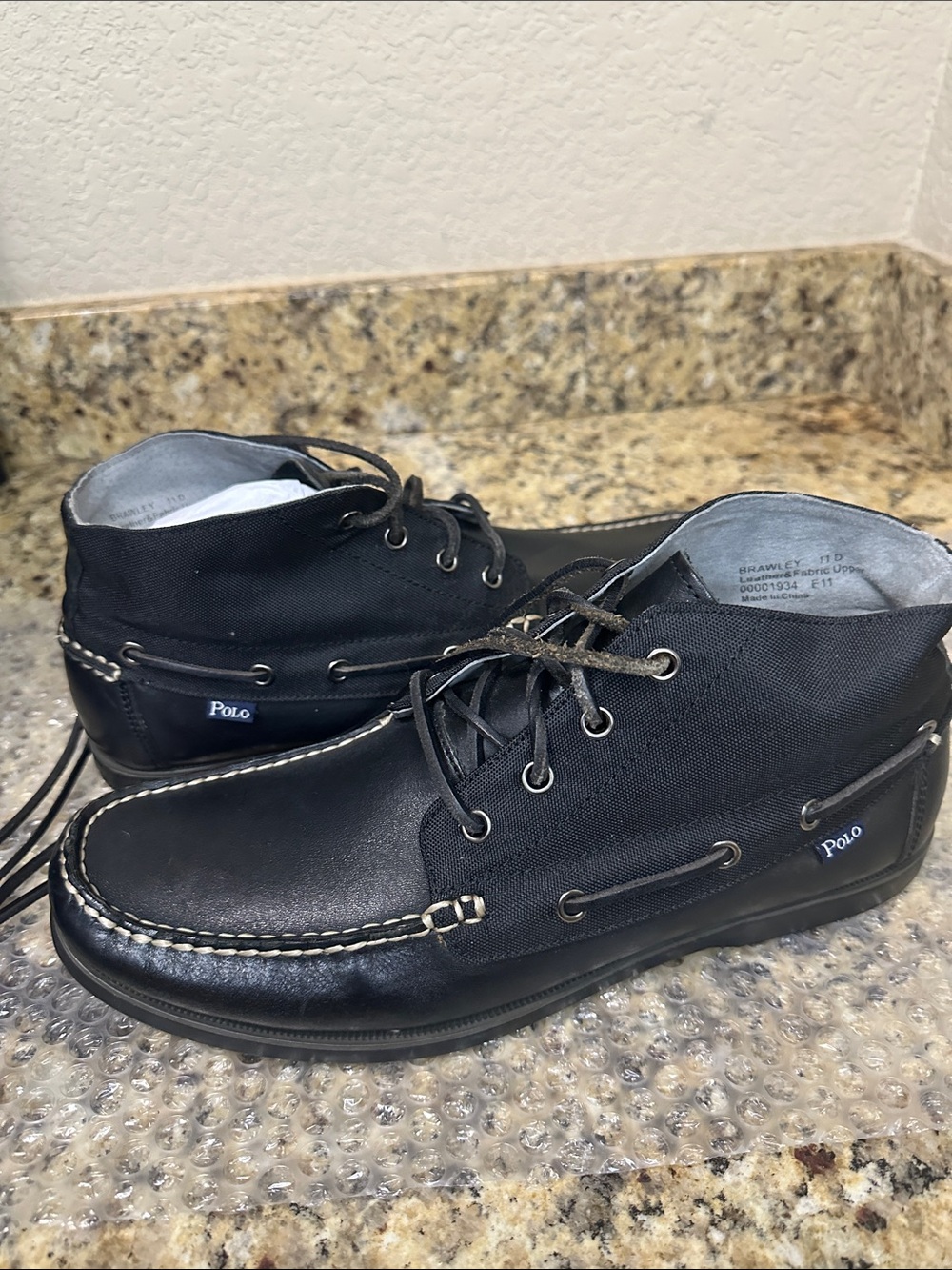 Men's Black Polo Leather & Fabric Lace-Up Boots Size 11D